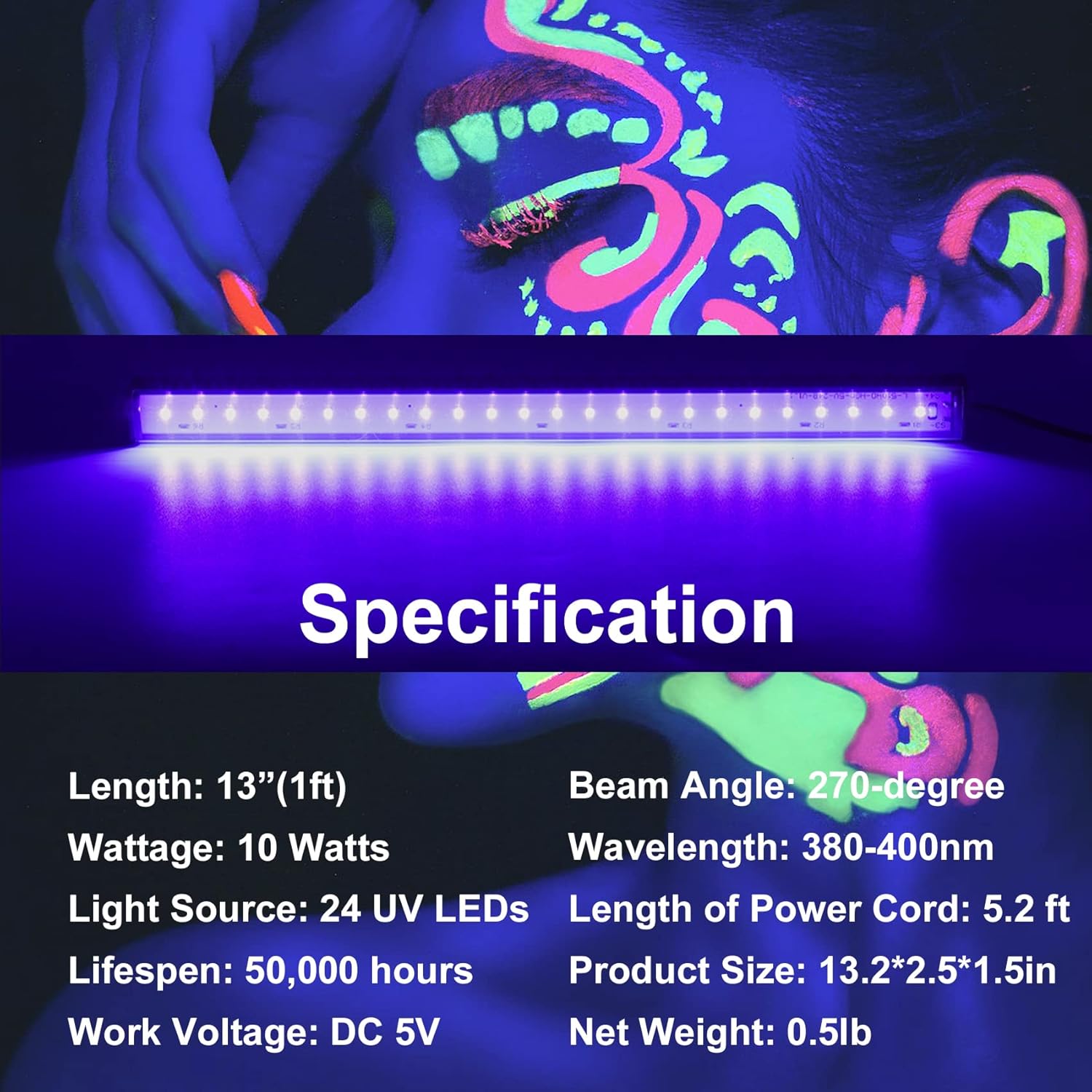 CICINY Blacklight Tube – Modern Dorm Room Decor Upgrade, 2-Pack USB UV Bar for Cabinet & Shelf Glow