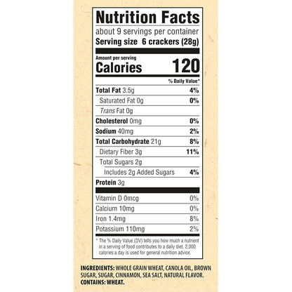 cinnamon, brown sugar, and sea salt flavor profile built on a baked whole grain wheat base