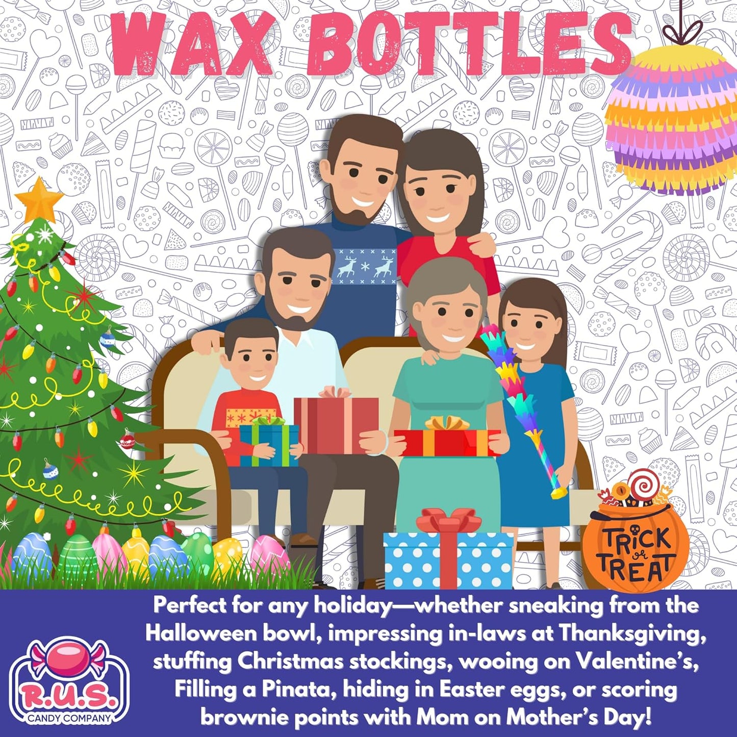 Classic Wax Soda Bottle Candy – Half Pound Stocking Filler and Throwback Birthday Gift for Her and Him