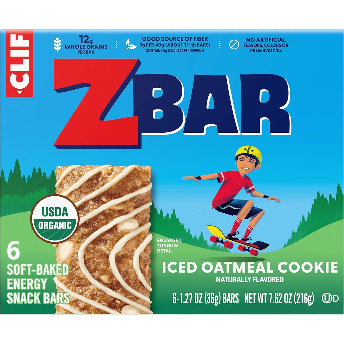 CLIF Kid Zbar Iced Oatmeal Cookie Wholesome Snack Bar for Post-Workout Refuel and Balanced Family Nutrition, 6 Count