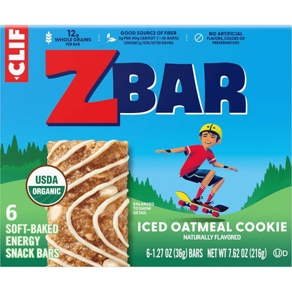 CLIF Kid Zbar Iced Oatmeal Cookie Wholesome Snack Bar for Post-Workout Refuel and Balanced Family Nutrition, 6 Count