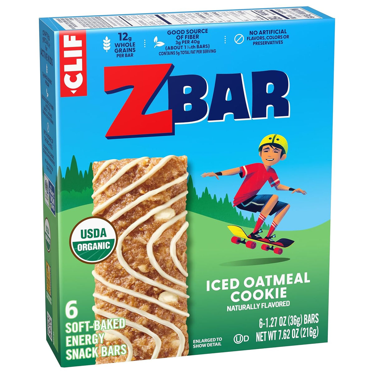 CLIF Kid Zbar Iced Oatmeal Cookie Wholesome Snack Bar for Post-Workout Refuel and Balanced Family Nutrition, 6 Count