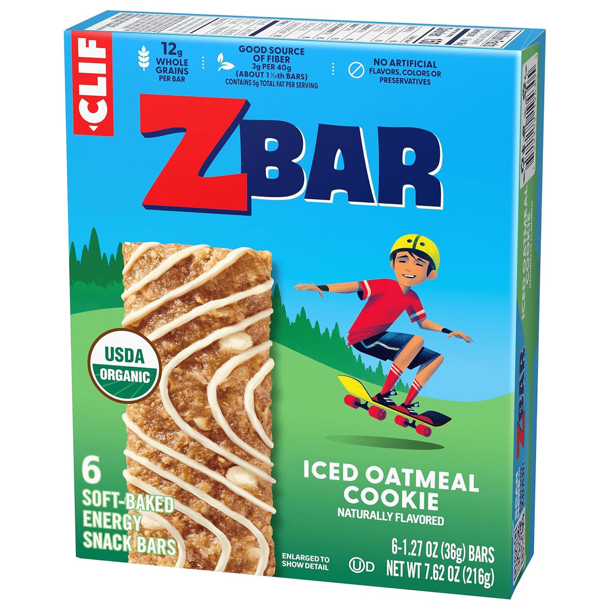 CLIF Kid Zbar Iced Oatmeal Cookie Wholesome Snack Bar for Post-Workout Refuel and Balanced Family Nutrition, 6 Count