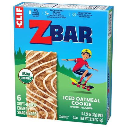 CLIF Kid Zbar Iced Oatmeal Cookie Wholesome Snack Bar for Post-Workout Refuel and Balanced Family Nutrition, 6 Count