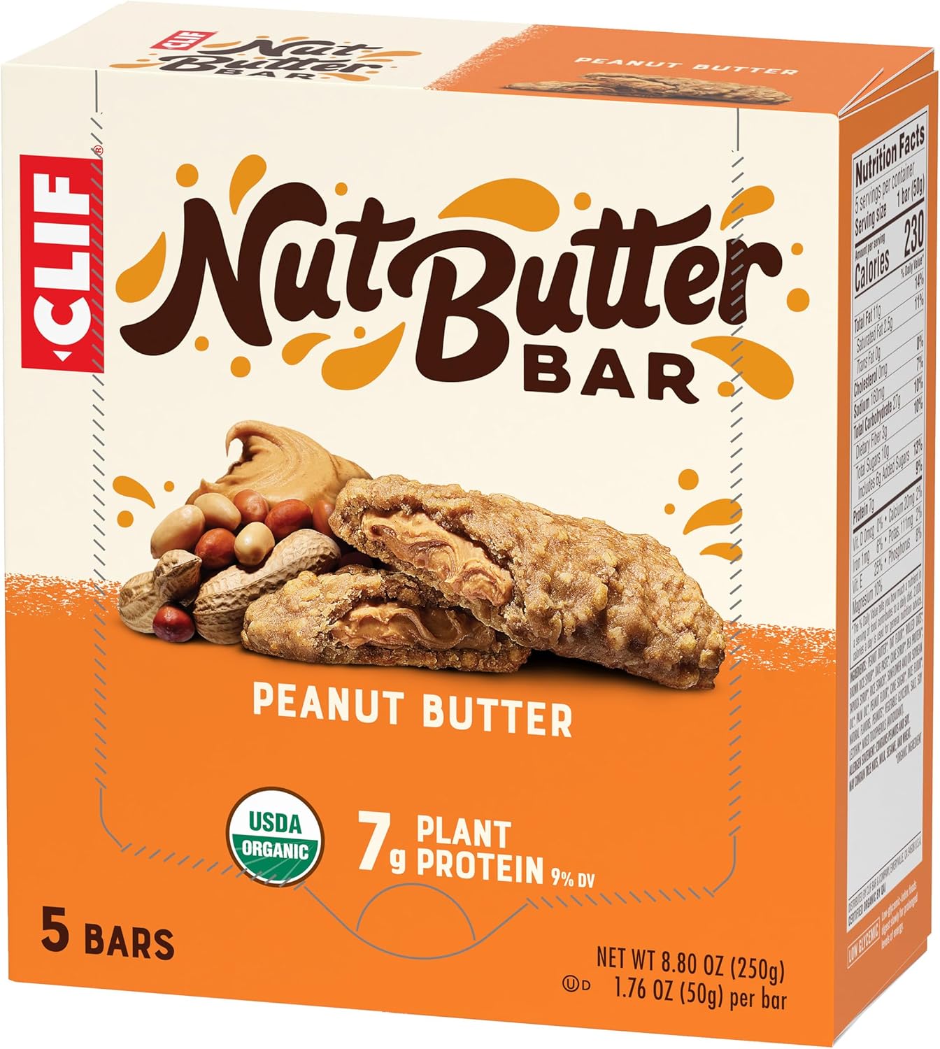 CLIF Nut Butter Bar Peanut Butter – Car Cup Holder Snack for Family Road Trips, 5-Pack