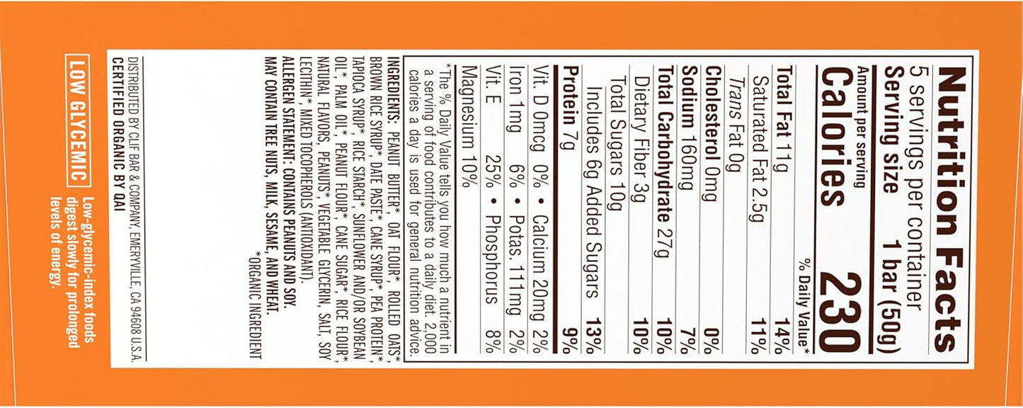 CLIF Nut Butter Bar Peanut Butter – Car Cup Holder Snack for Family Road Trips, 5-Pack
