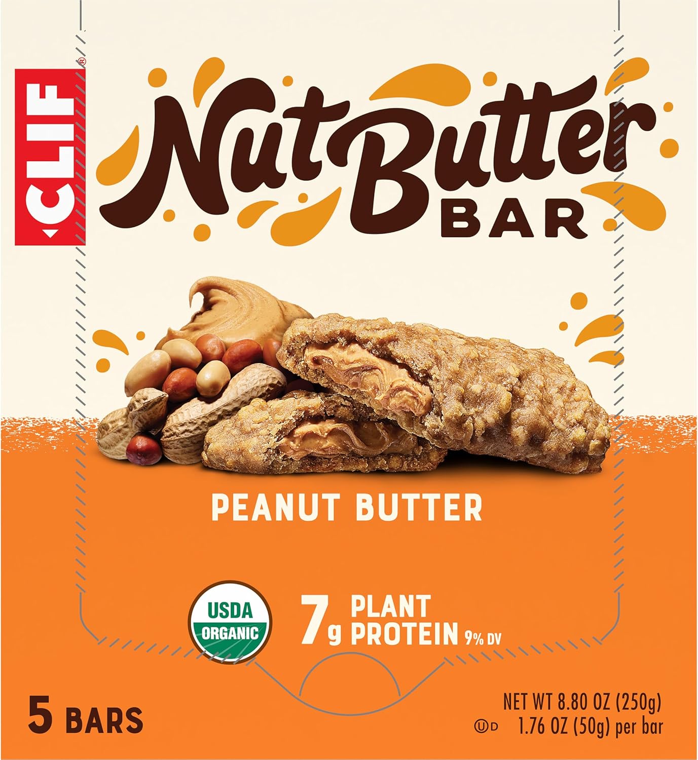 CLIF Nut Butter Bar Peanut Butter – Car Cup Holder Snack for Family Road Trips, 5-Pack