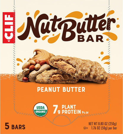 CLIF Nut Butter Bar Peanut Butter – Car Cup Holder Snack for Family Road Trips, 5-Pack