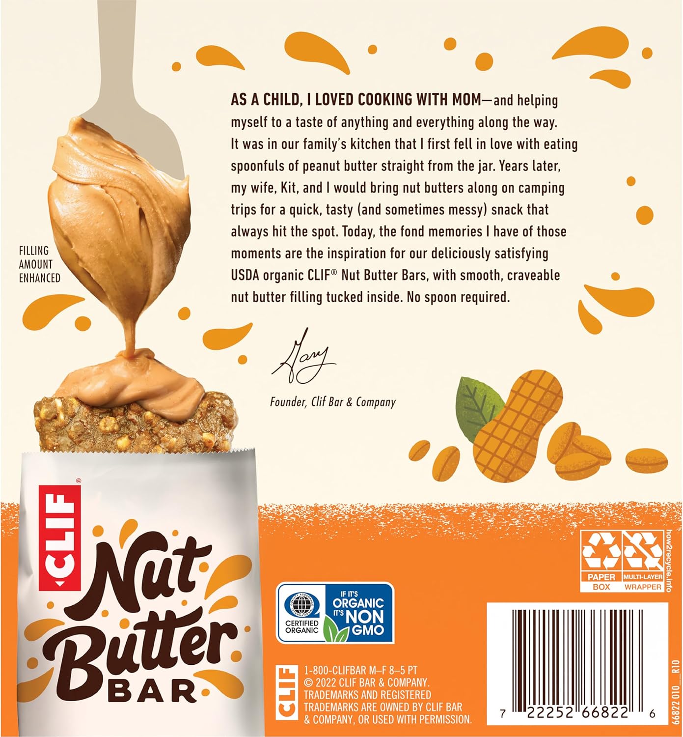 CLIF Nut Butter Bar Peanut Butter – Car Cup Holder Snack for Family Road Trips, 5-Pack
