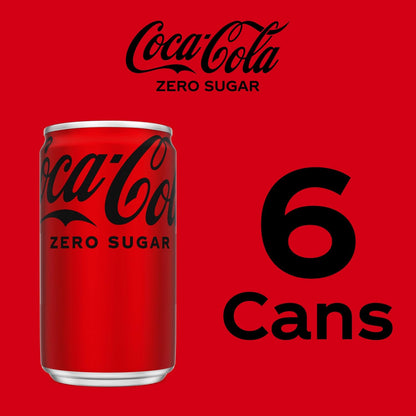 Coca-Cola Coke Zero Sugar Mini-Can 7.5 fl oz, 6 Pack – Low-Calorie Self-Care Beverage for Balanced Everyday Indulgence