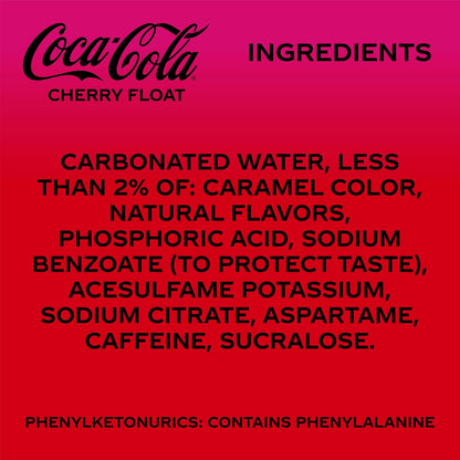 Coca-Cola Zero Sugar Cherry Float Soda – Durable Aluminum Pack for Backyard BBQs and Outdoor Gatherings, 12 fl oz, 12 Pack