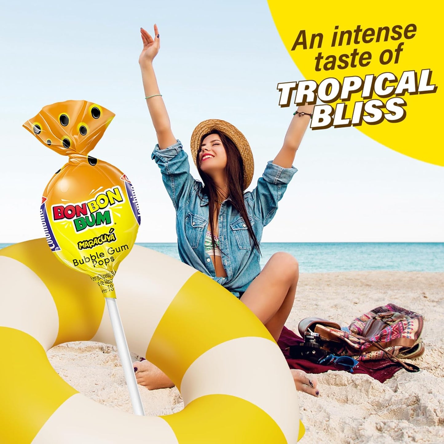Colombina Bon Bon Bum Lollipops – Individually Wrapped Tropical Hard Candy for Picnic Baskets, Road Trips and Park Snack Runs