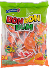 Colombina Bon Bon Bum Bubble Gum Mango Lollipops – Valentine's Day Exchange Gifts and Sweetheart Treat Bags