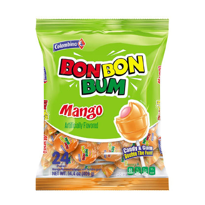 Colombina Bon Bon Bum Suckers – Individually Wrapped Mango and Tropical Flavors Safe for Playroom Snack Drawers and Birthday Parties