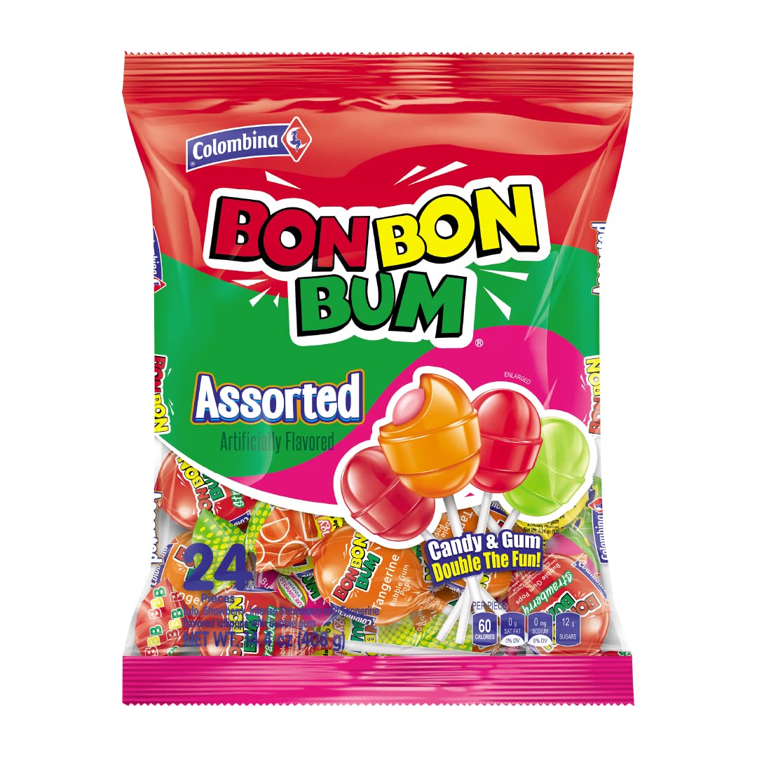 Colombina Bon Bon Bum Suckers – Individually Wrapped Mango and Tropical Flavors Safe for Playroom Snack Drawers and Birthday Parties