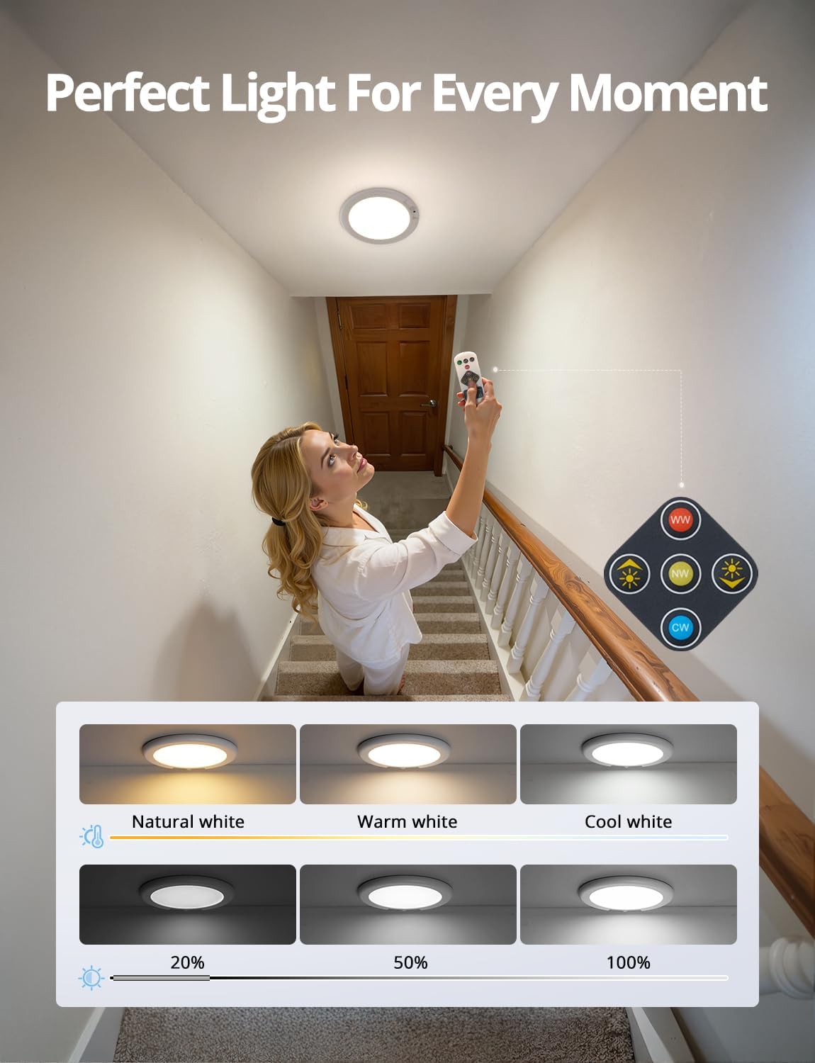 Combuh Wireless Snap-On Ceiling Light – Travel-Ready Overhead Fixture for Campervan Storage, Sheds, and Outdoor Dining Tents