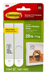 Command 20 Lb XL Heavyweight Picture Hanging Strips, Heavy Duty Mounting Strips for Designer-Inspired Gallery Walls and Staircase Decor, 8 Pairs White Adhesive Strips