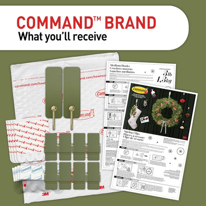 Command Child and Pet Friendly Hook Pack in Sage, Adhesive Hooks and Clips for Safe Christmas Wall Decorating