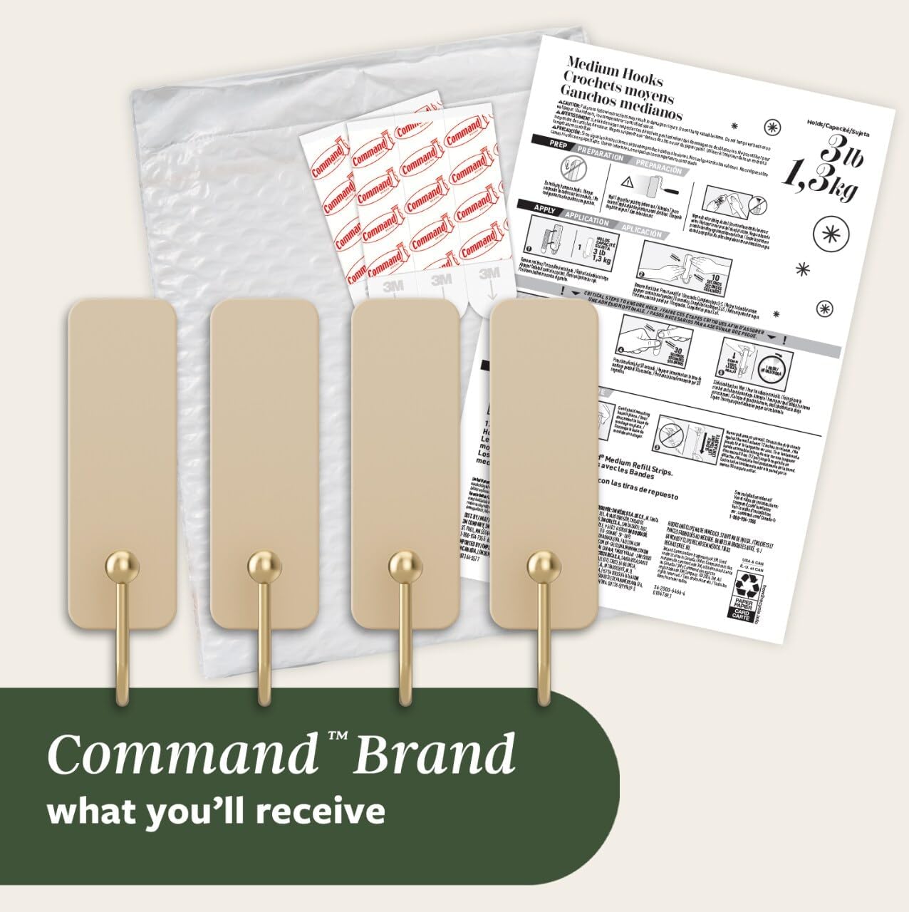 Command Medium Wire Hook Work-From-Home Hooks for Cables and Lanyards, Clean Desk Setup in Dusty Rose