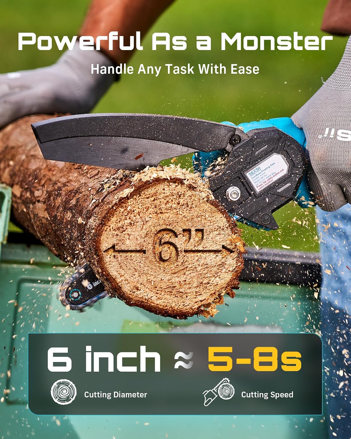 complete accessory kit: 2 chains (1 pre-installed), gloves, oil bottle, charger, nut driver, screwdriver