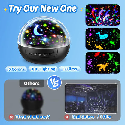 COOLNIGHT Dinosaur Night Light – Unique Holiday Gift for Kids, 3 Films and 5 LED Colors