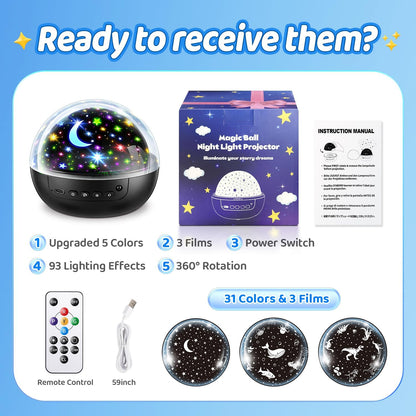 COOLNIGHT Dinosaur Night Light – Unique Holiday Gift for Kids, 3 Films and 5 LED Colors