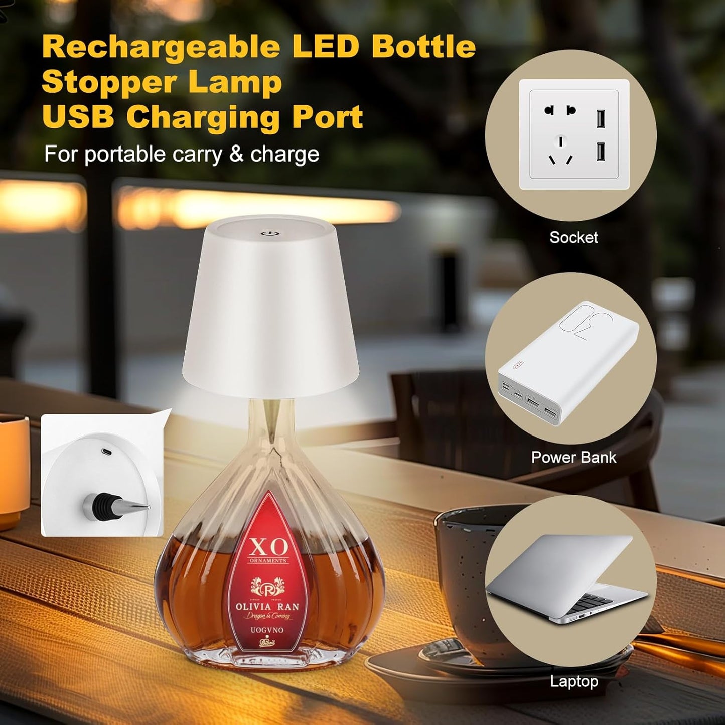 cordless metal housing designed to fit standard wine and beer bottle necks