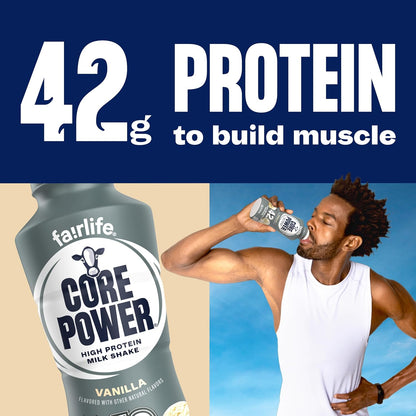 Core Power Elite High Protein Shake – Quick Commute Nutrition for On-the-Go Workdays, Vanilla 42g, 14oz, 12 Pack