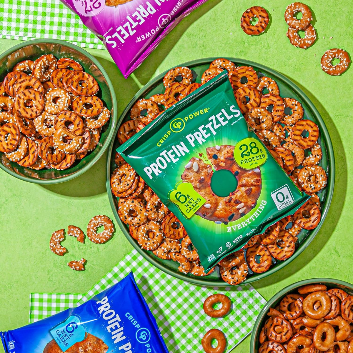 CRISP POWER Protein Pretzels – Gym Bag Companion for Post-Workout Recovery, Baked Crunchy Vegan 6 Pack