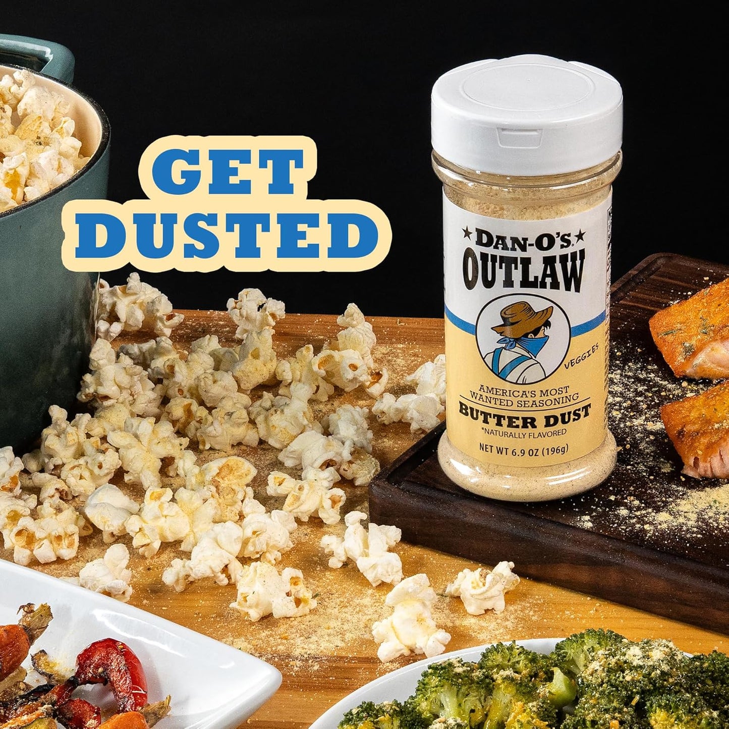 Dan-O's Outlaw Butter Dust – Zero Calorie Buttery Seasoning for Wellness-Focused Meal Prep, 6.9 oz Shaker