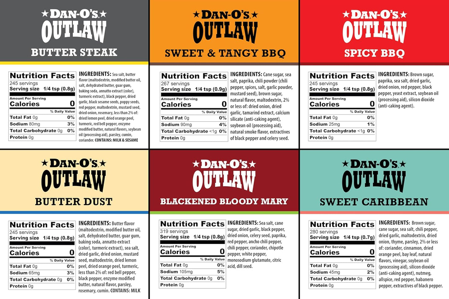 Dan-O's Outlaw Gourmet Grilling Collection – Elevated 6-Pack Featuring Enzyme-Modified Butter and Caribbean Citrus