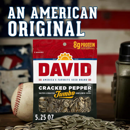 DAVID Cracked Pepper Sunflower Seeds – Lunchbox-Friendly Crunch for Sports Practice Snacks and On-the-Go Kids, 5.25 oz