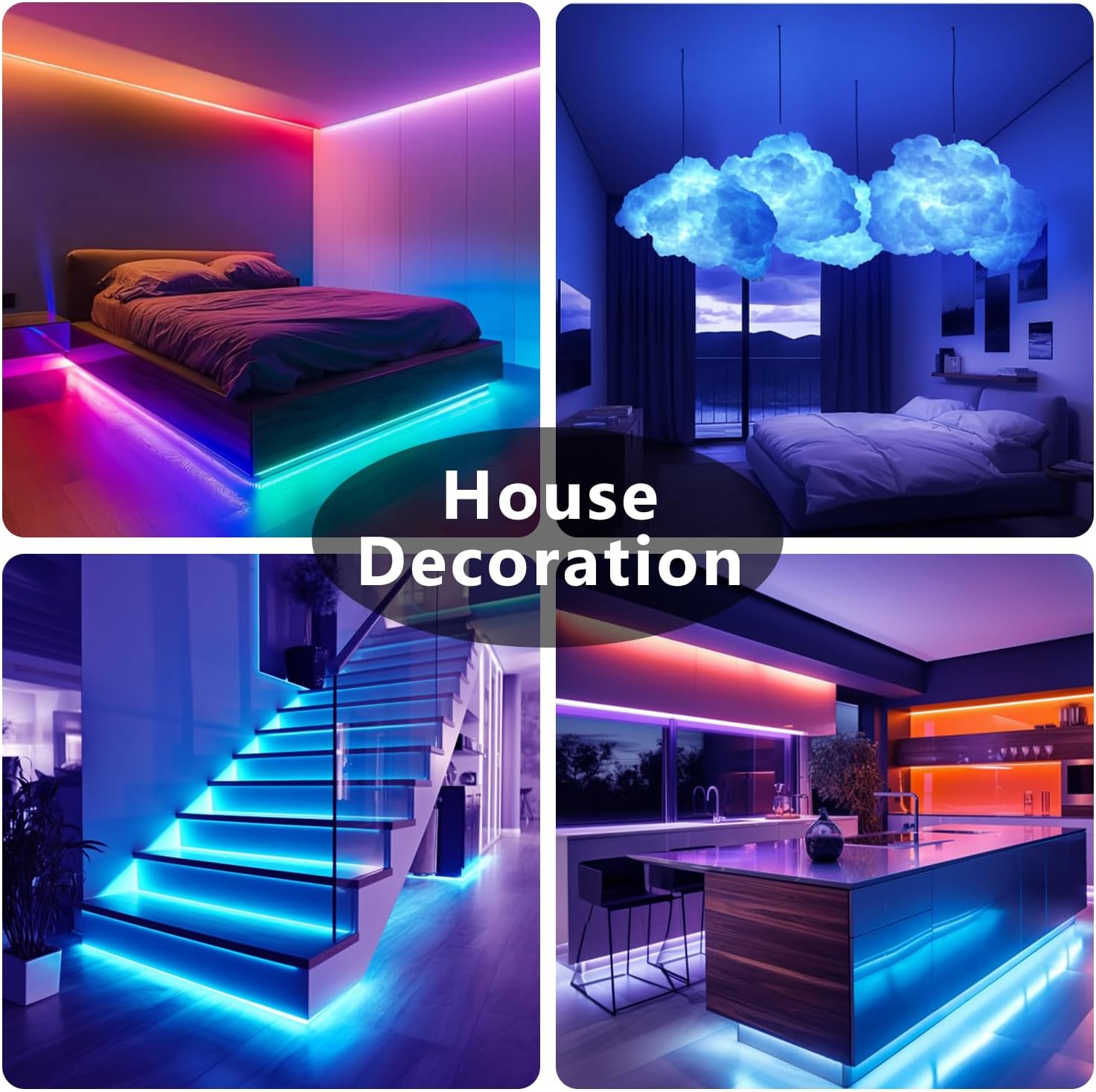 DAYBETTER RGB LED Strip Lights 65.6ft to 200ft Music Sync Color Changing Strip, Effortless Wireless Control Lighting for Intentional Small Spaces