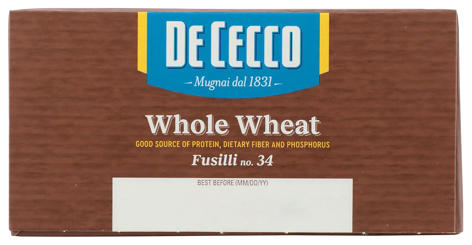 De Cecco Whole Wheat Fusilli – Light-on-the-Stomach Whole Grain Pasta for Wellness Routines