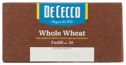 De Cecco Whole Wheat Fusilli – Light-on-the-Stomach Whole Grain Pasta for Wellness Routines