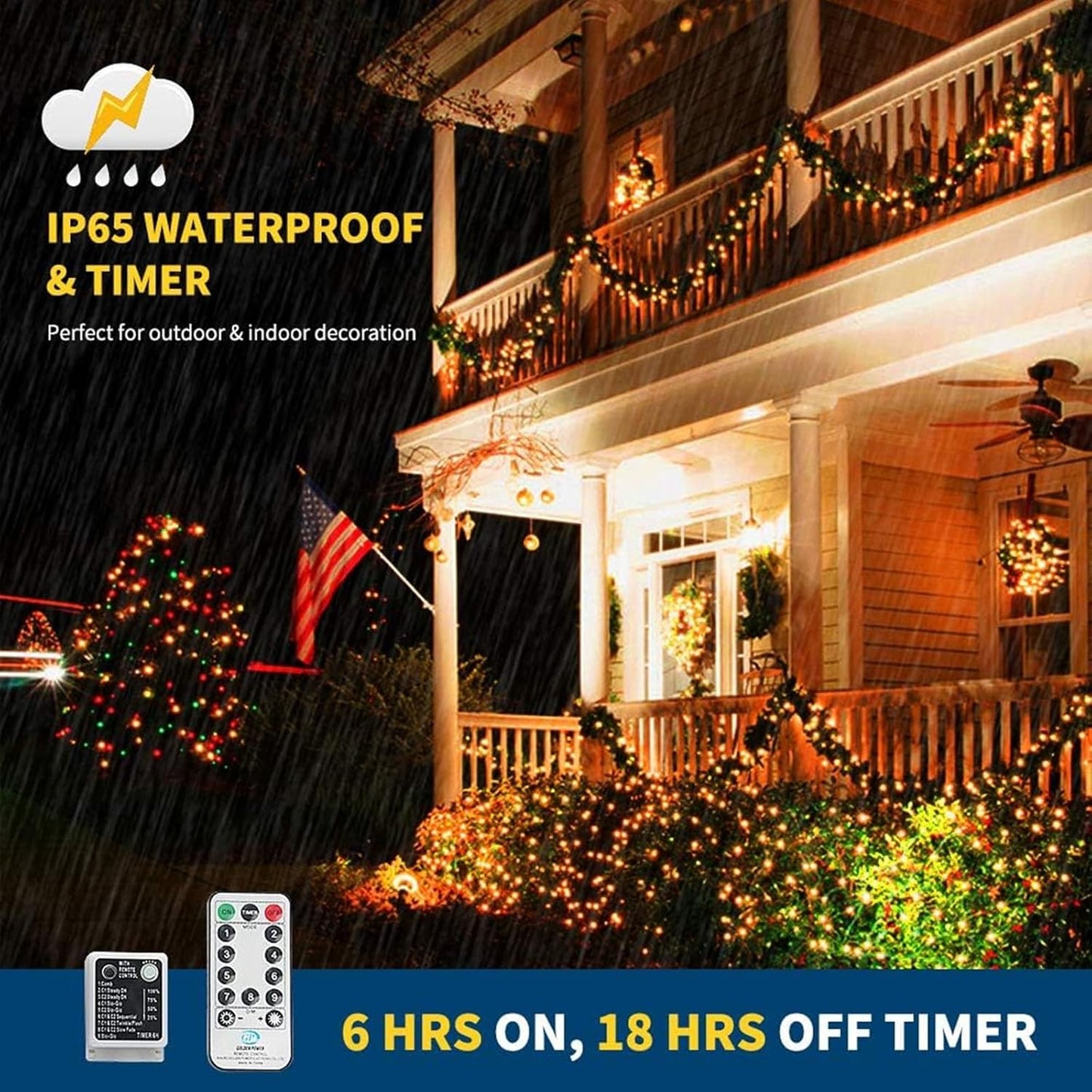 Decorative 108ft LED String Lights for Accent Wall and Mantel – 300 LED Warm White with Timer and Remote