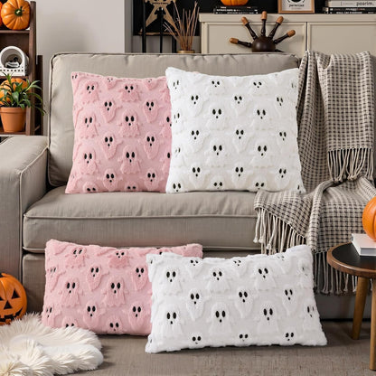 decorUhome Soft Faux Fur Ghost Pillow 18x18 Set of 2 – Child-Friendly Nursery Sofa Accent, No-Small-Parts Family Decor
