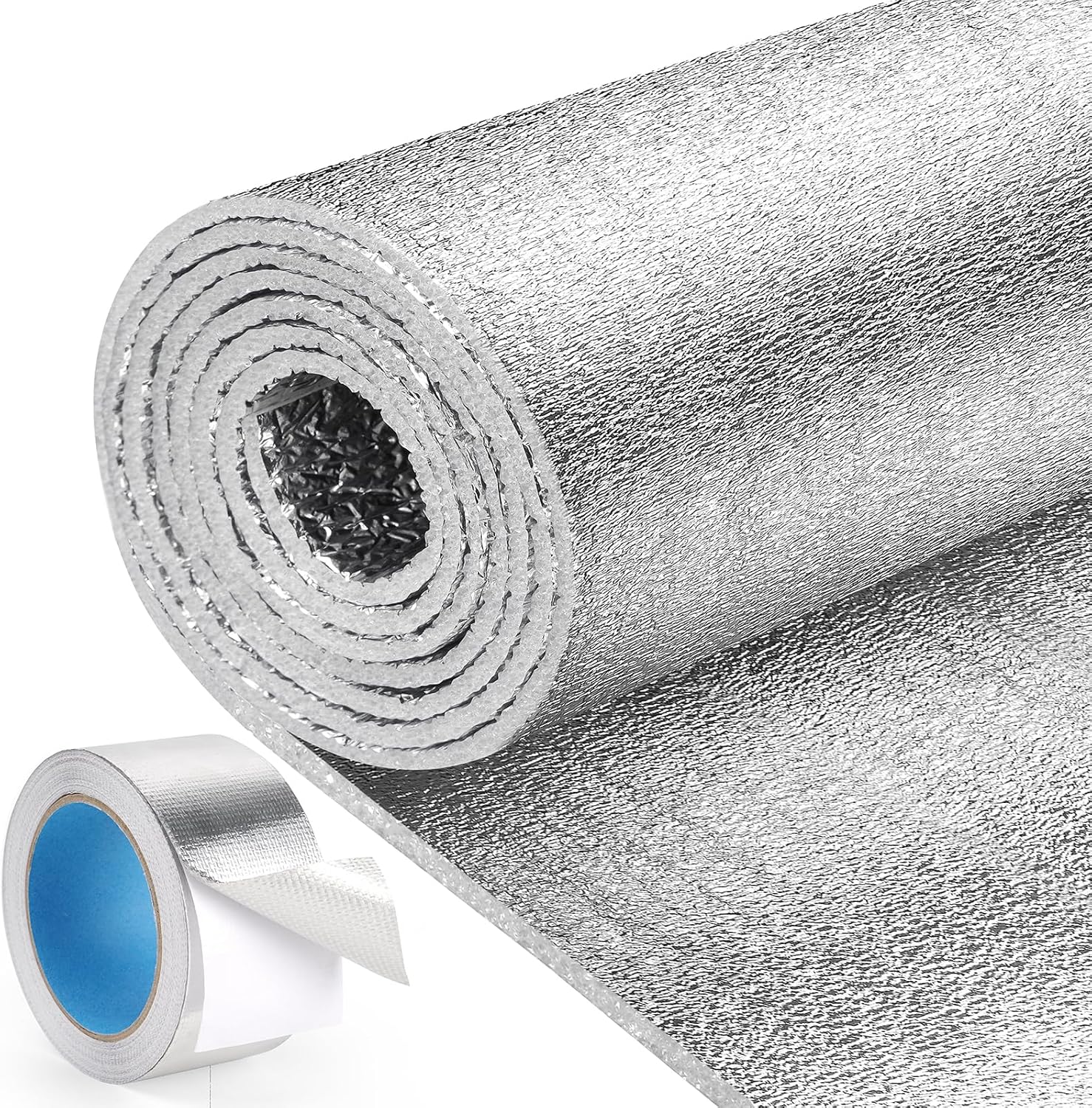 double-sided aluminum foil laminated to a 3mm polyethylene foam core for radiant and conductive heat blocking