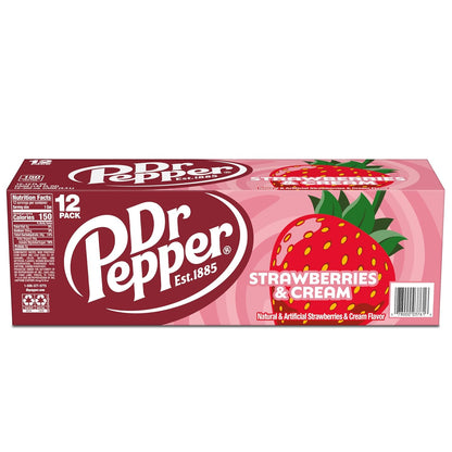 Dr Pepper Strawberries & Cream Zero Sugar 12-Pack – Lower-Sugar Family Soda for Lunchtime, Snacks, and Game Room