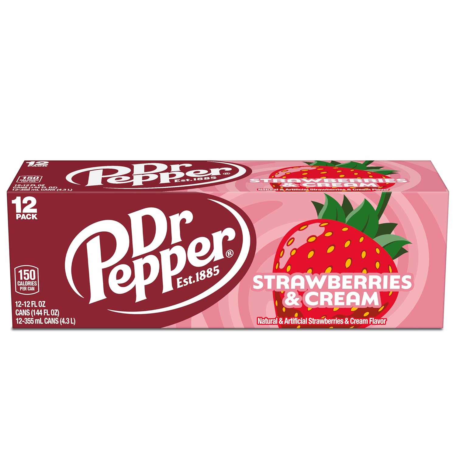Dr Pepper Strawberries & Cream Zero Sugar 12-Pack – Lower-Sugar Family Soda for Lunchtime, Snacks, and Game Room