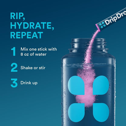 DripDrop Hydration Sticks - Self-Care Supplement Powder for Low-Sugar Recovery and Immune-Supporting Daily Rituals