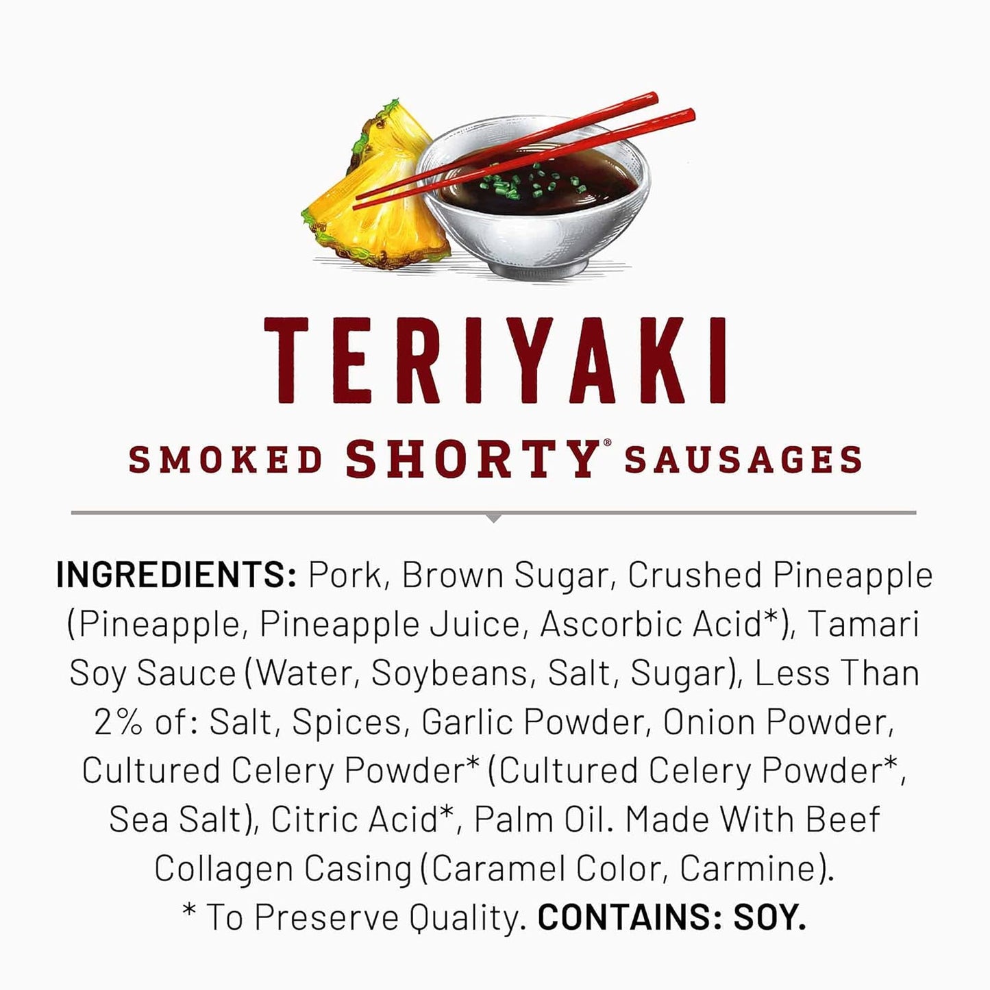 Duke's Pork Teriyaki Smoked Shorty Sausages – Quiet, Slow-Chew Snack for Home Office Focus, 5 oz