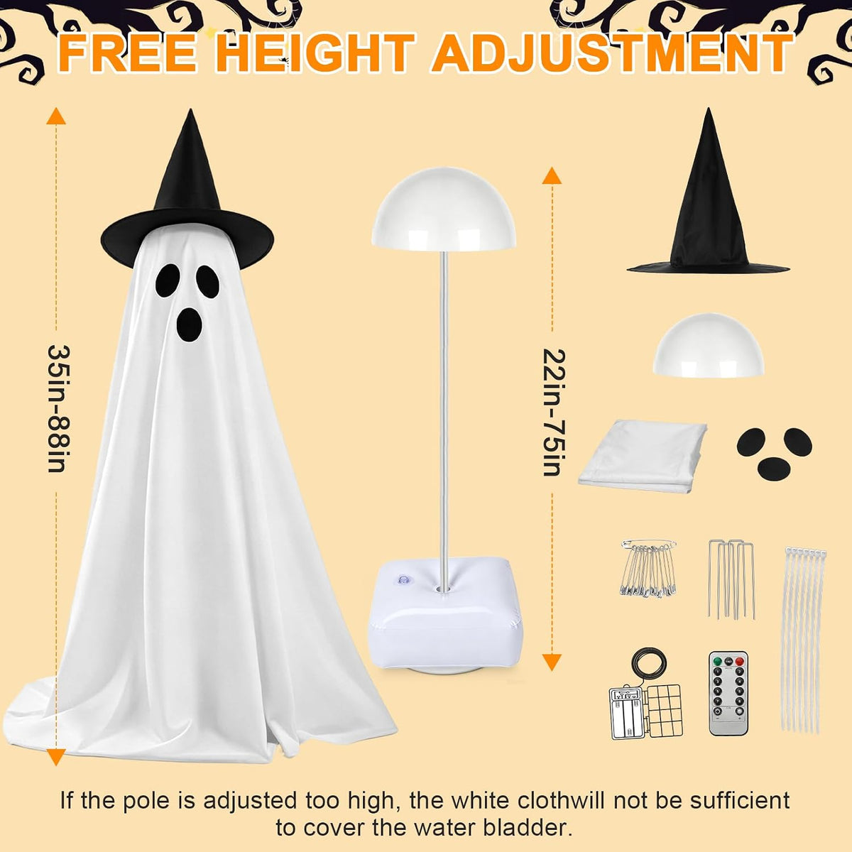 durable nylon ghost body in white with warm white / warm yellow light color options