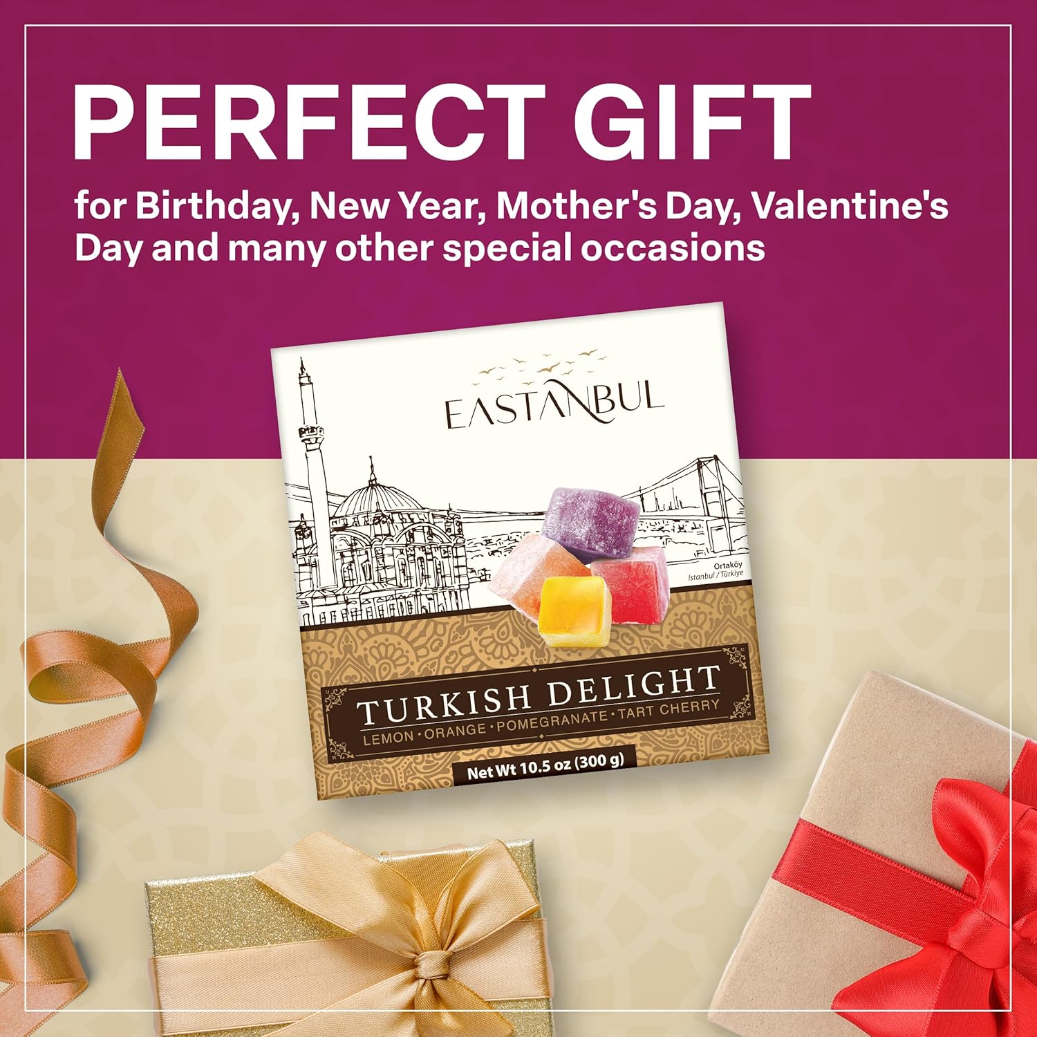 Eastanbul Turkish Delight Assorted Box, Shelf-Stable Chewy Candy for Backyard Parties and Travel Snacking