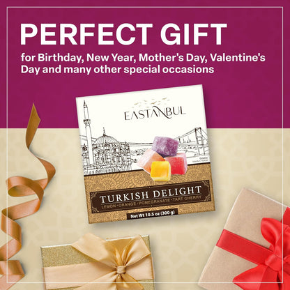 Eastanbul Turkish Delight Assorted Box, Shelf-Stable Chewy Candy for Backyard Parties and Travel Snacking