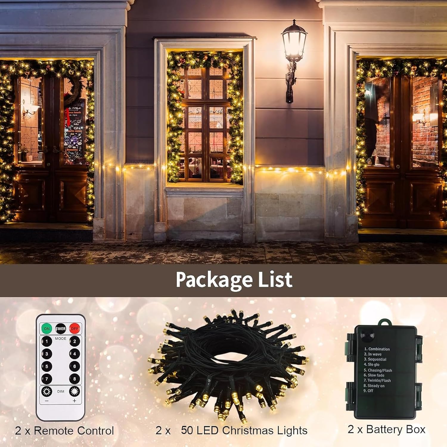 echosari 2 Pack Christmas Lights – Holiday Gift for Couples with 8 Modes and 6-Hour Auto Shutoff
