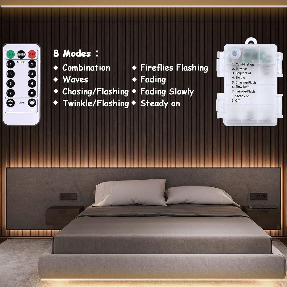 echosari Battery Operated Strip Light 16.5ft with Built-In Timer — Worry-Free Overnight Light for Children, Seniors & Rental Homes