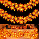 3 Pack Fall Garland with Pumpkin Lights – Cozy Maple Leaf Decor for Living Room Mantel and Autumn Bedroom Accents