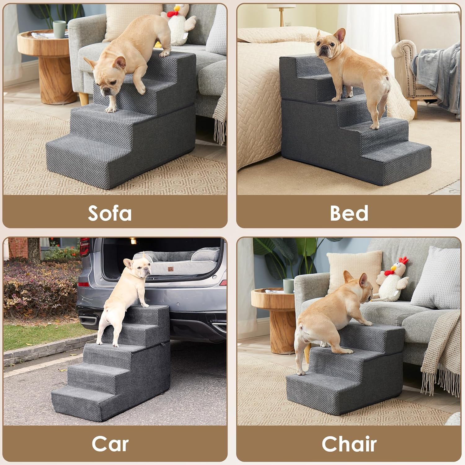 EHEYCIGA 4-Step Pet Stairs – Space-Saving Foam Ramp for Small Apartments and Studio Living