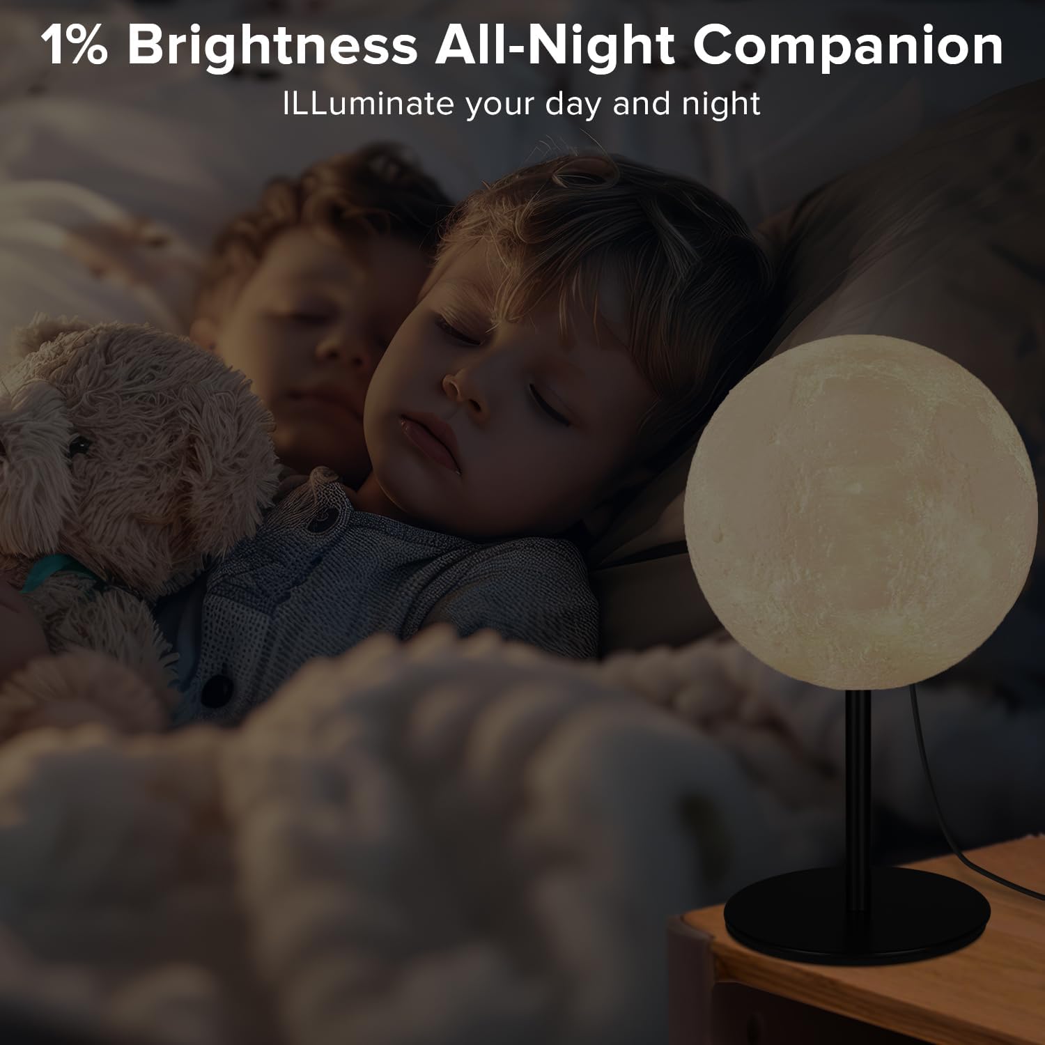 Ehobroc Moon Lamp – Playroom Table Lamp for Toddlers, Durable Lunar Design with Inline Switch